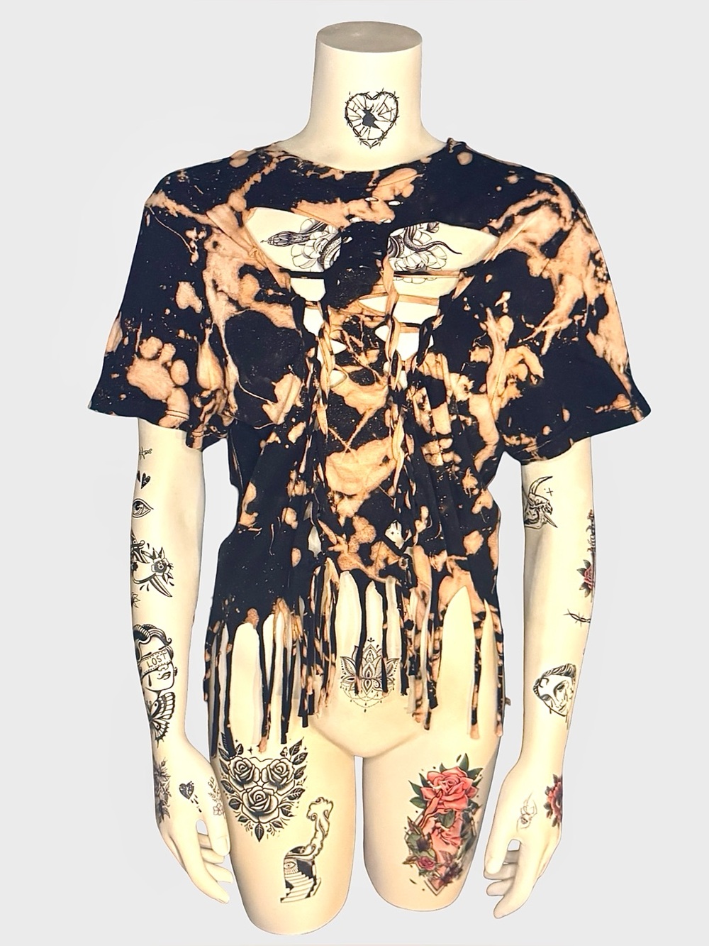 Custom bleach splattered shredded&braided top